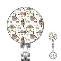 Seamless Pattern With Cute Sloths Sleep More Stainless Steel Nurses Watch by Vaneshart