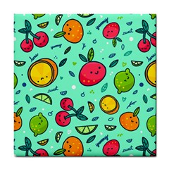 Various Fruits With Faces Seamless Pattern Tile Coaster by Vaneshart