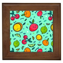 Various Fruits With Faces Seamless Pattern Framed Tile by Vaneshart