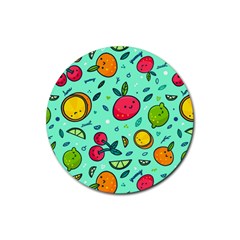 Various Fruits With Faces Seamless Pattern Rubber Round Coaster (4 Pack)  by Vaneshart