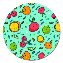 Various Fruits With Faces Seamless Pattern Magnet 5  (round) by Vaneshart