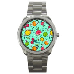 Various Fruits With Faces Seamless Pattern Sport Metal Watch by Vaneshart