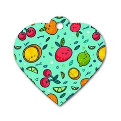 Various Fruits With Faces Seamless Pattern Dog Tag Heart (one Side) by Vaneshart