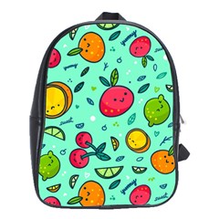 Various Fruits With Faces Seamless Pattern School Bag (large) by Vaneshart