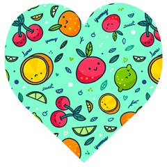 Various Fruits With Faces Seamless Pattern Wooden Puzzle Heart by Vaneshart