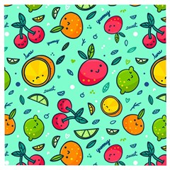 Various Fruits With Faces Seamless Pattern Wooden Puzzle Square by Vaneshart