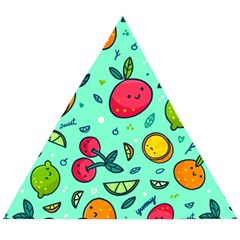 Various Fruits With Faces Seamless Pattern Wooden Puzzle Triangle by Vaneshart