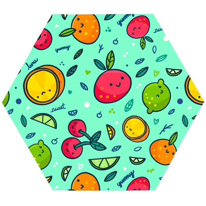 Various Fruits With Faces Seamless Pattern Wooden Puzzle Hexagon