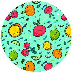 Various Fruits With Faces Seamless Pattern Wooden Bottle Opener (round) by Vaneshart