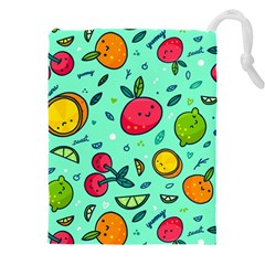 Various Fruits With Faces Seamless Pattern Drawstring Pouch (5xl) by Vaneshart