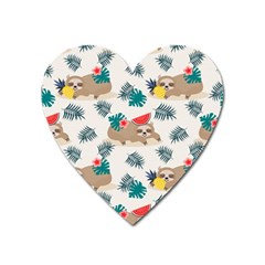 Cute Lazy Sloth Summer Fruit Seamless Pattern Heart Magnet by Vaneshart