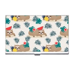 Cute Lazy Sloth Summer Fruit Seamless Pattern Business Card Holder by Vaneshart