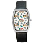 Cute Lazy Sloth Summer Fruit Seamless Pattern Barrel Style Metal Watch Front