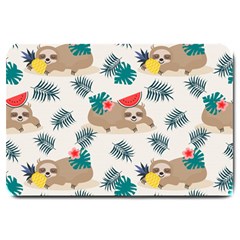 Cute Lazy Sloth Summer Fruit Seamless Pattern Large Doormat  by Vaneshart