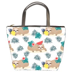 Cute Lazy Sloth Summer Fruit Seamless Pattern Bucket Bag by Vaneshart