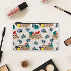 Cute Lazy Sloth Summer Fruit Seamless Pattern Cosmetic Bag (small) by Vaneshart