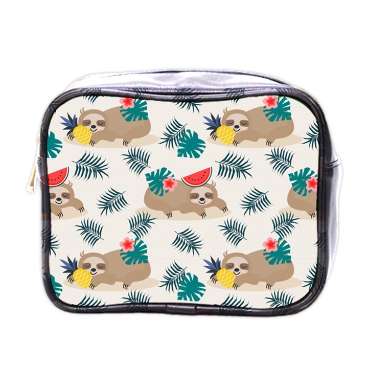 Cute Lazy Sloth Summer Fruit Seamless Pattern Mini Toiletries Bag (One Side)