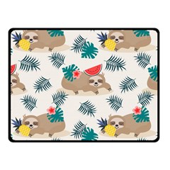 Cute Lazy Sloth Summer Fruit Seamless Pattern Fleece Blanket (small) by Vaneshart