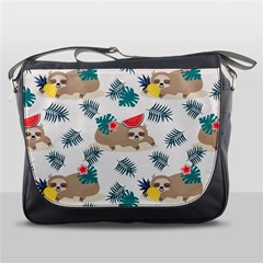 Cute Lazy Sloth Summer Fruit Seamless Pattern Messenger Bag by Vaneshart