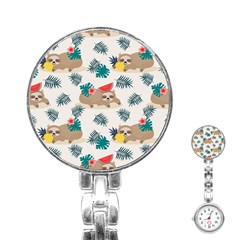 Cute Lazy Sloth Summer Fruit Seamless Pattern Stainless Steel Nurses Watch by Vaneshart