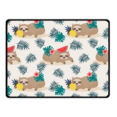 Cute Lazy Sloth Summer Fruit Seamless Pattern Double Sided Fleece Blanket (small)  by Vaneshart