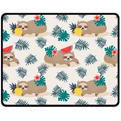 Cute Lazy Sloth Summer Fruit Seamless Pattern Double Sided Fleece Blanket (medium)  by Vaneshart