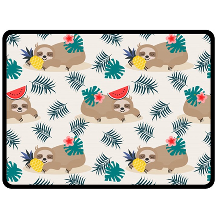 Cute Lazy Sloth Summer Fruit Seamless Pattern Double Sided Fleece Blanket (Large) 