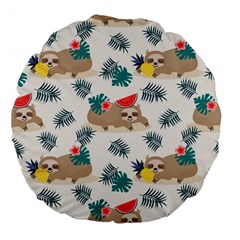 Cute Lazy Sloth Summer Fruit Seamless Pattern Large 18  Premium Flano Round Cushions by Vaneshart