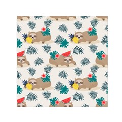 Cute Lazy Sloth Summer Fruit Seamless Pattern Small Satin Scarf (square) by Vaneshart