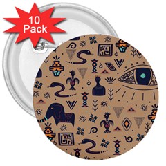 Vintage Tribal Seamless Pattern With Ethnic Motifs 3  Buttons (10 Pack)  by Vaneshart