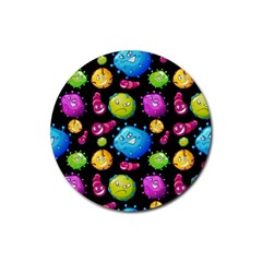 Seamless Background With Colorful Virus Rubber Round Coaster (4 Pack)  by Vaneshart