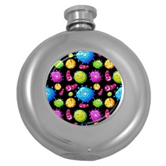 Seamless Background With Colorful Virus Round Hip Flask (5 Oz) by Vaneshart