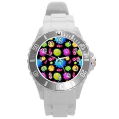 Seamless Background With Colorful Virus Round Plastic Sport Watch (l) by Vaneshart