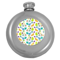 Bacteria Virus Seamless Pattern Round Hip Flask (5 Oz) by Vaneshart