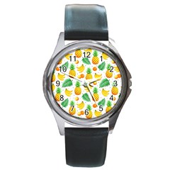 Tropical Fruits Pattern Round Metal Watch by Vaneshart