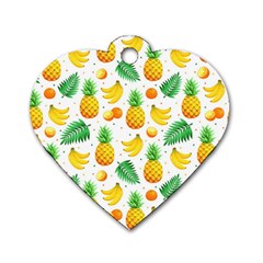 Tropical Fruits Pattern Dog Tag Heart (two Sides) by Vaneshart