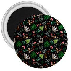 Floral Pattern With Plants Sloth Flowers Black Backdrop 3  Magnets by Vaneshart