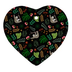 Floral Pattern With Plants Sloth Flowers Black Backdrop Ornament (heart) by Vaneshart