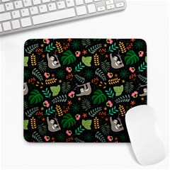 Floral Pattern With Plants Sloth Flowers Black Backdrop Large Mousepads by Vaneshart