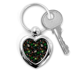 Floral Pattern With Plants Sloth Flowers Black Backdrop Key Chain (heart) by Vaneshart