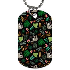 Floral Pattern With Plants Sloth Flowers Black Backdrop Dog Tag (one Side) by Vaneshart