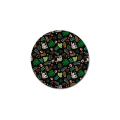 Floral Pattern With Plants Sloth Flowers Black Backdrop Golf Ball Marker by Vaneshart