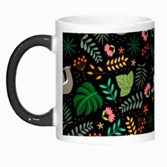 Floral Pattern With Plants Sloth Flowers Black Backdrop Morph Mugs by Vaneshart