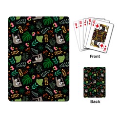 Floral Pattern With Plants Sloth Flowers Black Backdrop Playing Cards Single Design (rectangle) by Vaneshart