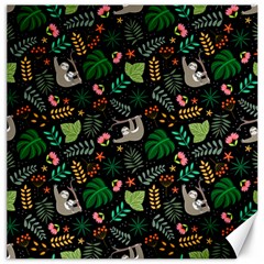 Floral Pattern With Plants Sloth Flowers Black Backdrop Canvas 20  X 20  by Vaneshart