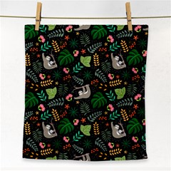 Floral Pattern With Plants Sloth Flowers Black Backdrop Face Towel by Vaneshart