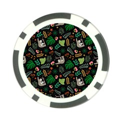 Floral Pattern With Plants Sloth Flowers Black Backdrop Poker Chip Card Guard (10 Pack) by Vaneshart