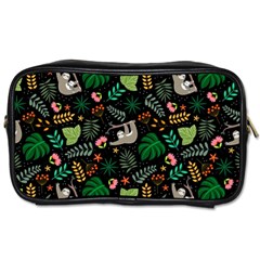 Floral Pattern With Plants Sloth Flowers Black Backdrop Toiletries Bag (two Sides) by Vaneshart