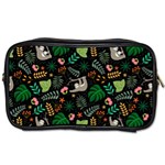 Floral Pattern With Plants Sloth Flowers Black Backdrop Toiletries Bag (Two Sides) Front