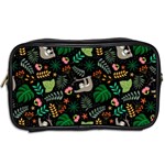 Floral Pattern With Plants Sloth Flowers Black Backdrop Toiletries Bag (Two Sides) Back